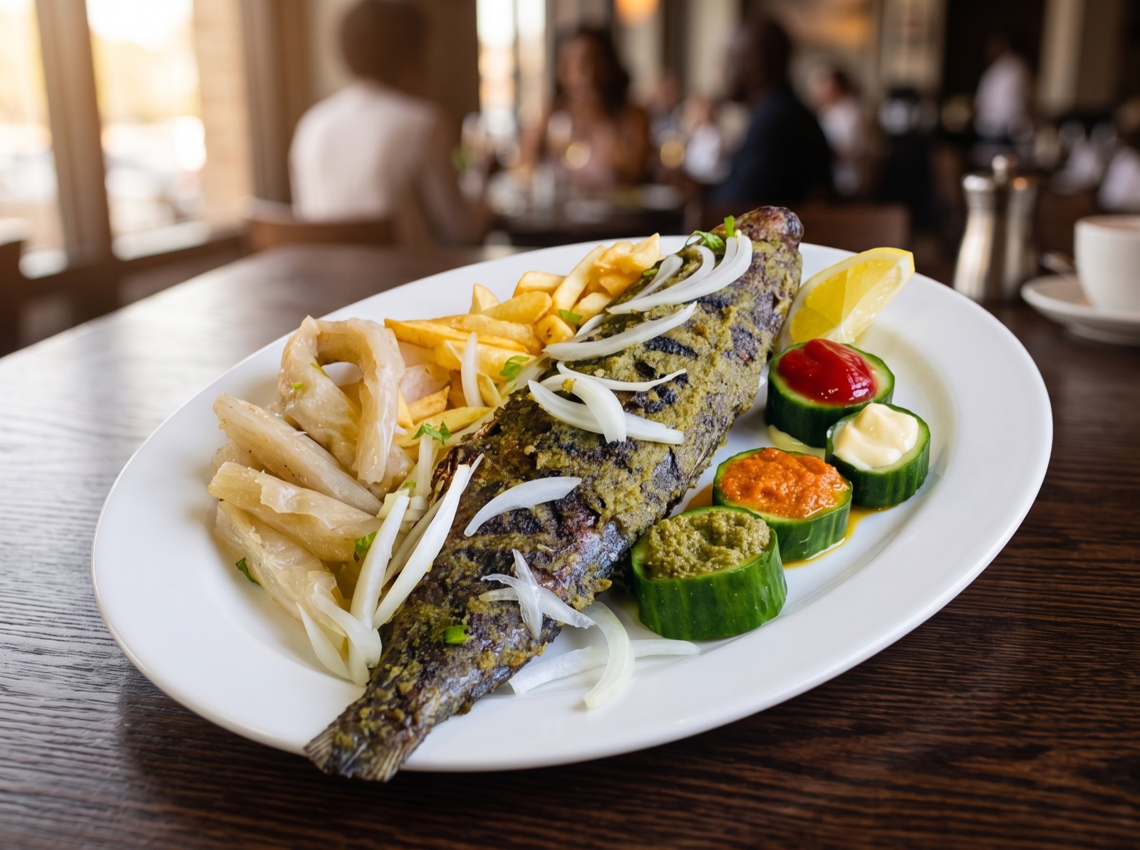Poisson grillé aux herbes et frites